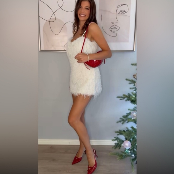 NWT ZARA WHITE FRINGED MINI DRESS WITH METALLIC THREAD - Picture 5 of 12